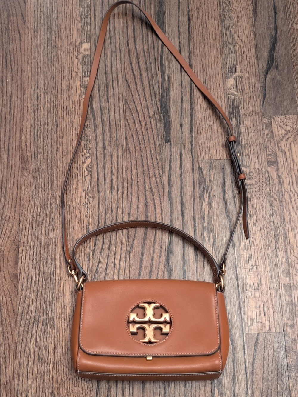 Tory Burch Tan Leather Crossbody with Gold Logo Detail